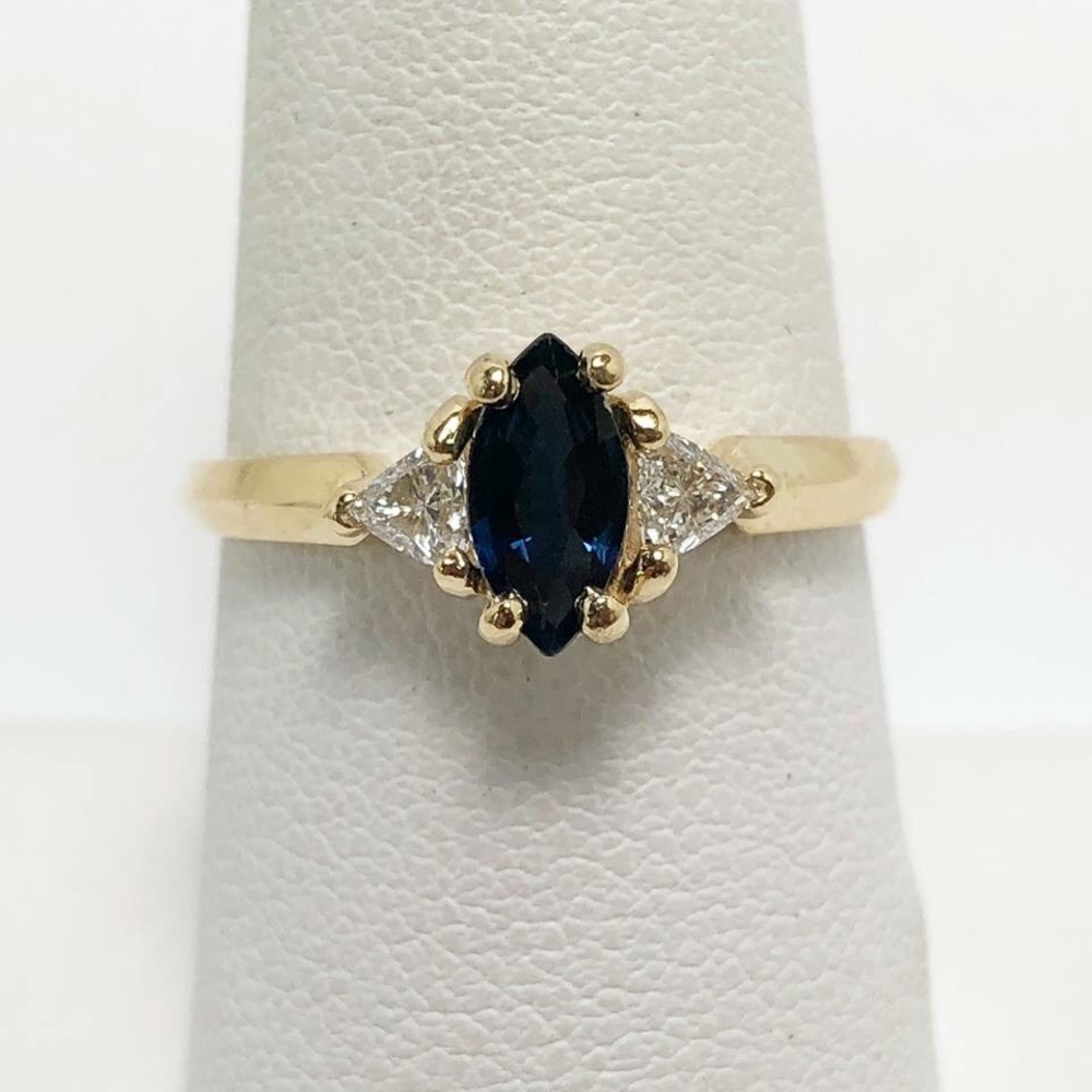 14k Marquise Shape Sapphire / Diamond Ring